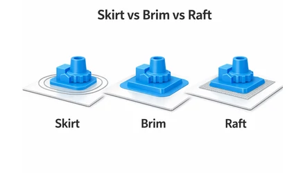 Skirt, Brim és Raft – melyiket használd?